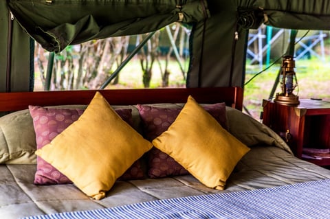 Luxury safari tented camp bedroom in the Maasai Mara